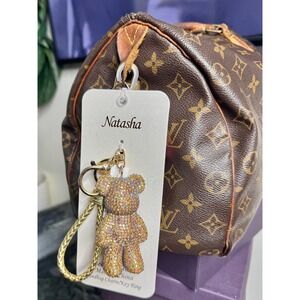 Natasha All Gold Rhinestone Teddy Bear Keychain Crystal Bag Charm Cute Gift NWT